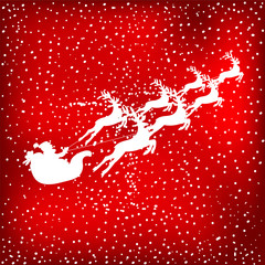 Obraz na płótnie Canvas Santa with reindeer on red snowy background