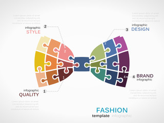 Fashion infographic template with bow tie symbol model made out of jigsaw pieces - 175920192