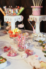 Obraz na płótnie Canvas Lolly pops in a glass bowl on wedding candy bar