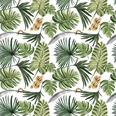 Canvas schilderij Jungle Watercolor hand painted seamless pattern tropical pirate  © Anastasiia