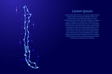 Map Chile from the contours network blue, luminous space stars of vector illustration