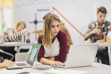 Girl High School Student Studying at School