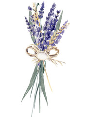 Lavender watercolor hand painted bouquet cereal wheat provence - 175922513