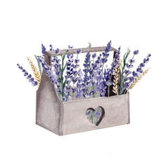 Lavender watercolor hand painted provence box cereal wheat - 175922514