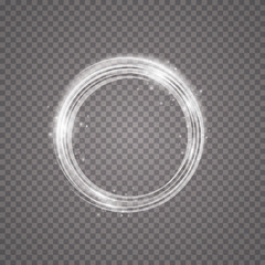 Vector light ring. Round shiny frame with lights dust trail particles isolated on transparent background. Magic concept
