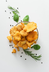 chanterelles mushrooms on white  table