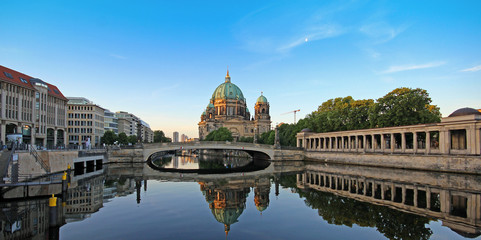 Berlin Cathedral (Berliner Dom) and Museum Island (Museumsinsel) reflected in Spree River, Berlin, Germany © zbg2