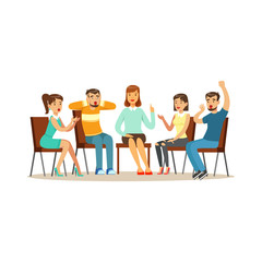 Obraz premium Support group therapy, psychologist counseling people with various phobias vector Illustration