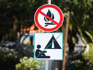 No camping and no fire allowed warning sign in Croatia.