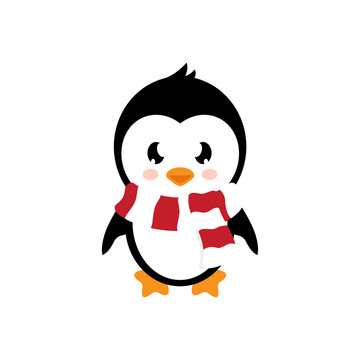 cartoon cute penguin with scarf