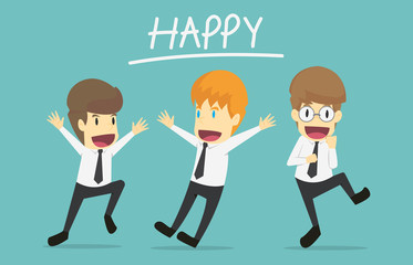 Happy businessman is jumping.Cartoon of business success is the concept of the man characters business, the mood of people, can be used as a background, banner, infographics. vector illustration