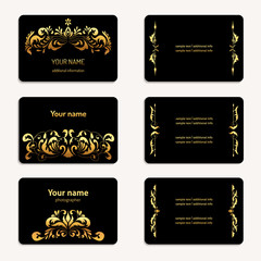 Gold business card collection vintage style.