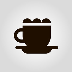 Coffee mug or cup with beans isolated flat vector icon