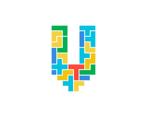 Letter V Puzzle Icon Logo Design Element