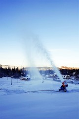 Fototapeta na wymiar Snow cannons on the ski slopes