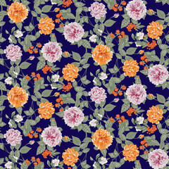 Fototapeta na wymiar Seamless florwal pattern with flowers and berries