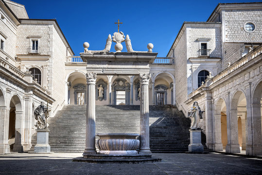 Montecassino, ITALY - FEBRUARY 14, 2017: Interior of the Abbey at Montecassino, The abbey was destroyed by bombing in second World War and rebuilt. Italy