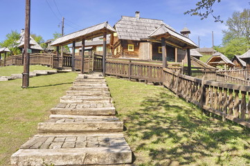 Fototapeta na wymiar Country Wooden House in Ethno Village Mecavnik in Serbia