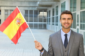 Proud man waving the Spanish flag