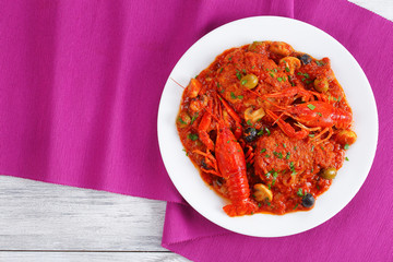 tasty chicken meat stew with crawfishies