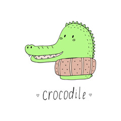 funny cute crocodile cartoon style. vector print