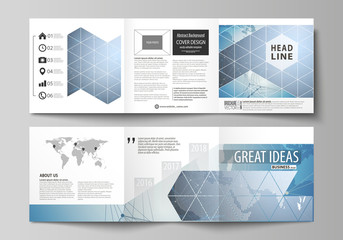 The minimalistic vector illustration of the editable layout. Two modern creative covers design templates for square brochure or flyer. Scientific medical DNA research. Science or medical concept.