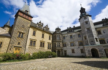 Fototapeta na wymiar Courtyard of medieval Gothic and Renaissance style castle in Frydlant, Czech Republic