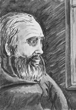 Portrait of a bearded man. A charcoal drawing