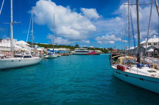 Yachts And Sailboats Docked In St George's Harbor, Bermuda