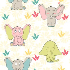 Vector art seamless pattern with cartoon elephant