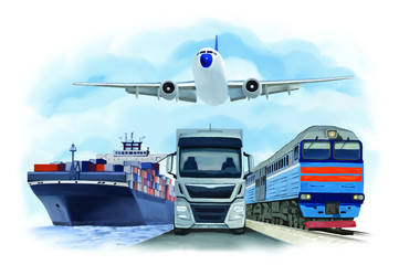 watercolor Transportation vector illustration