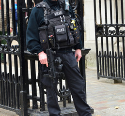 Armed policeman London.