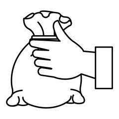 hand human with money bag isolated icon