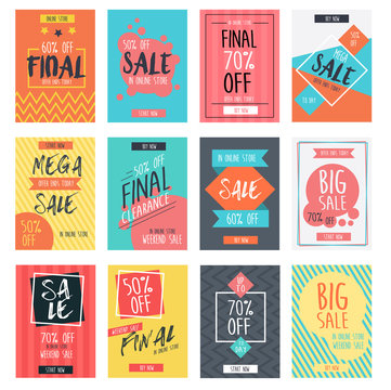 Set of modern sale banners template design with colorful summer background in a4 size. Vector illustration
