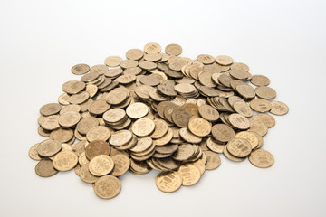 日本の硬貨・500円玉の山