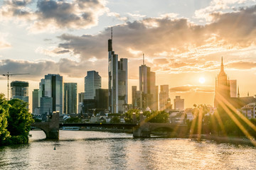 Germany Frankfurt at Main skyline and sunset