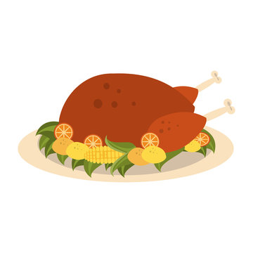 turkey on plate thanksgiving related icon image vector illustration design 