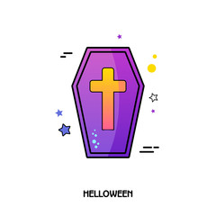 Obraz premium Coffin vector icon. Halloween sticker