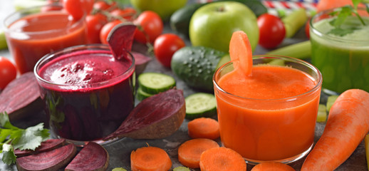 Various fresh vegetables juices