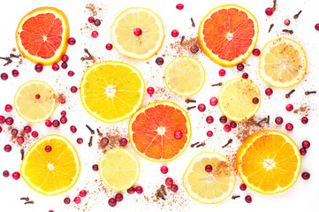 Raw fresh citruses, cranberry and spices