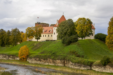 Fototapeta na wymiar Livonia Order Castle was built in the middle of the 15th century. Bauska Latvia in autumn 