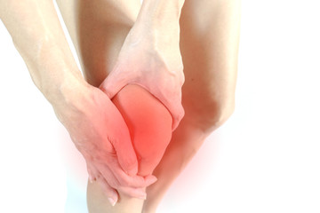 Woman Knee pain on white background