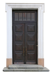 Dark wooden aged  oak door in classical style