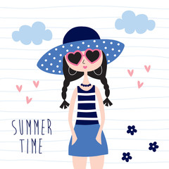 pretty girl in hat vector illustration