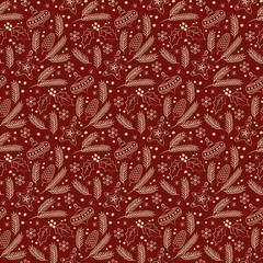 Christmas seamless pattern on the red background.
