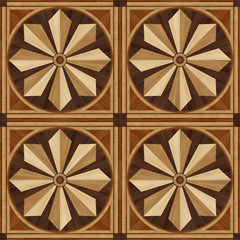 Medallion design parquet floor, wooden texture for 3D interior