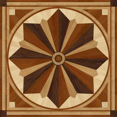 Medallion design parquet floor, wooden texture for 3D interior