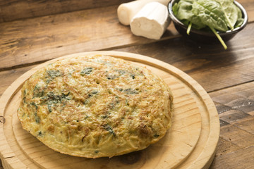 Omelette  of spinach and cheese and leek