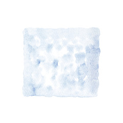 Blue square watercolor painting textured on white paper isolated on white background