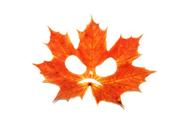 Fototapeta premium Face on a maple leaf. The symbol of Halloween.